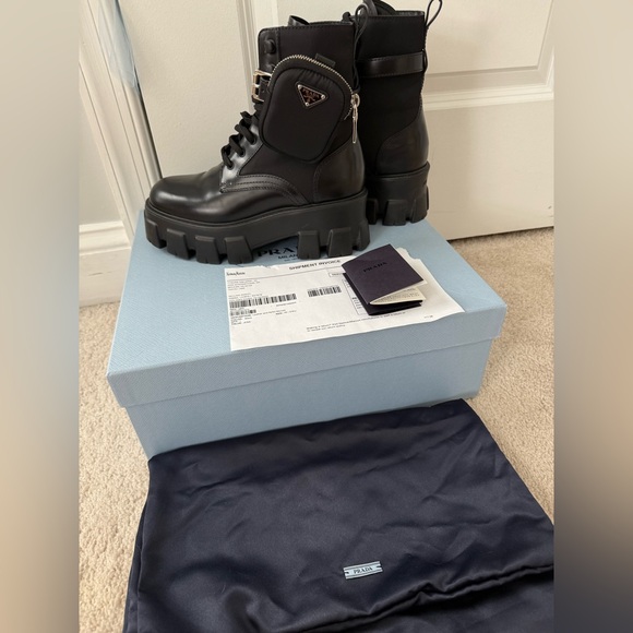 PRADA Monolith with Side Pocket Ankle Boot Size US 7 Black - Picture 15 of 17